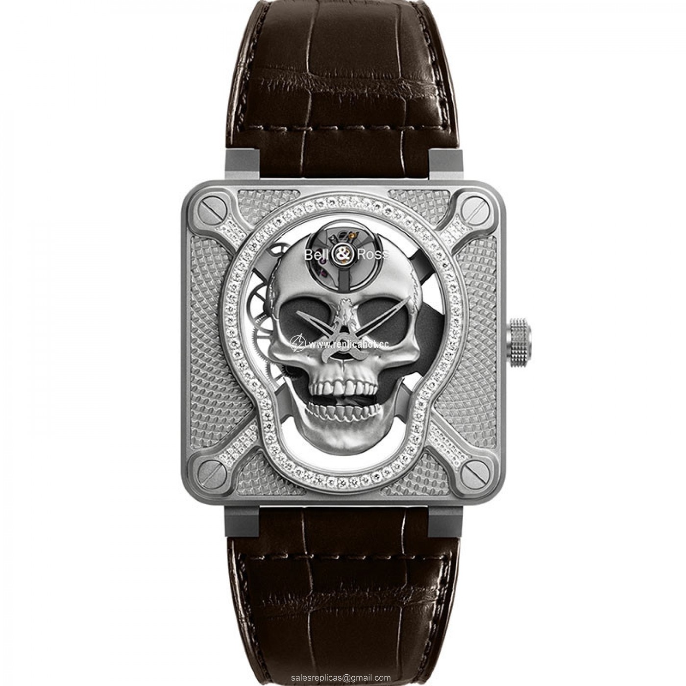 Bell & Ross BR 01 BR01-SKULL-SK-LGD Hand Wound Mens Steel Brown