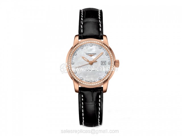 Longines Saint-Imier L25639873 Self winding mechanical movement beating at 28'800 vibrations per hours and providing 40 hours of power reserve Moment Caliber: L595/592 Ladies 18k Rose Gold Black