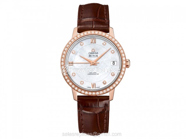 Omega De Ville 424.58.33.20.55.001 Automatic Self Wind Womens 18k Rose Gold Brown